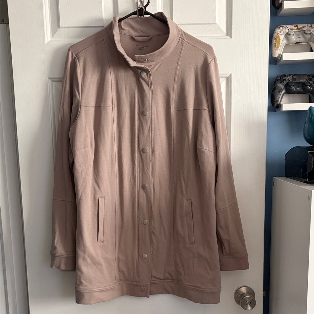Eileen Fisher Snap Button Organic Cotton Long Beige Jacket Size 1X